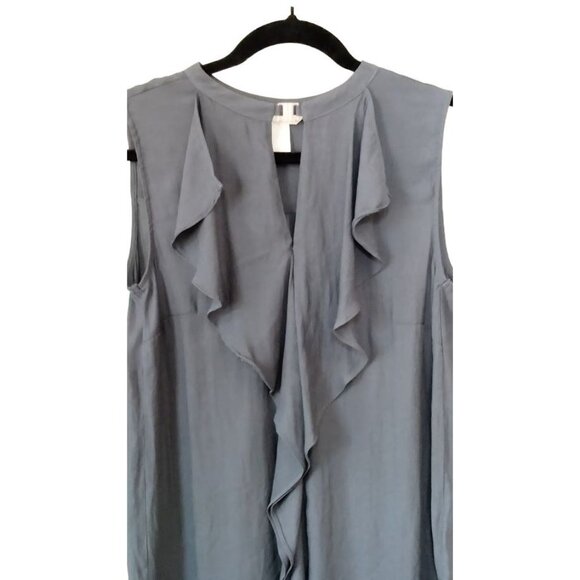 H&M Sleeveless Gray Cascading Ruffle Front Keyhole Front Detail Blouse Size 6 - Picture 3 of 8
